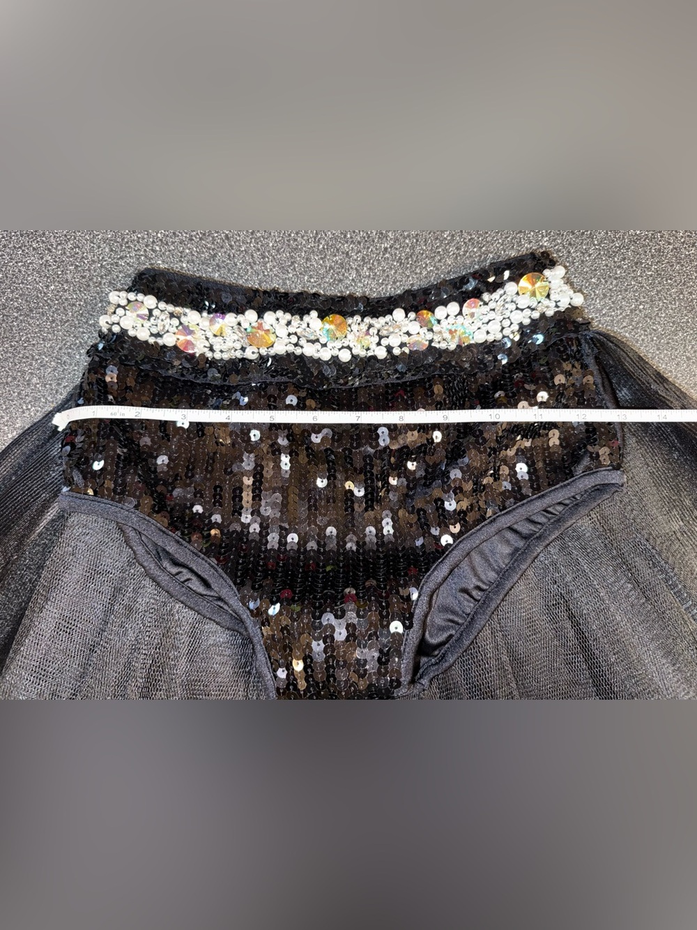 Glamour Black Sequin & Rhinestone Bling Tulle Dance Costume Size Adult Small - Picture 13 of 16